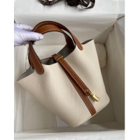 Discount Hermes Picotin Lock Bag 18cm/22cm in Taurillon Clemence Leather and Swift Leather 42906 Milk Shake White/Gold (