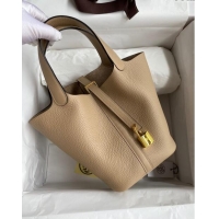 New Fashion Hermes Picotin Lock Bag 18cm/22cm in Taurillon Clemence Leather Turtledove H2901 Grey/Gold (Pure Handmade)