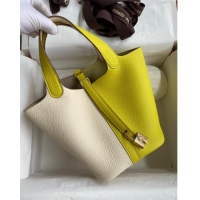 Good Product Hermes Picotin Lock Bag 18cm/22cm in Taurillon Clemence Leather  H2901 Cream White/Lemon/Gold (Pure Handmad