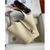 Super Quality Hermes Picotin Lock Bag 18cm/22cm in Taurillon Clemence Leather  H2901 Cream White/Gold (Pure Handmade)