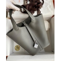 Shop Hermes Picotin Lock Bag 18cm/22cm in Taurillon Clemence Leather Cumulonimbus H2901 Grey/Silver (Pure Handmade)