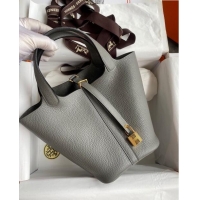 Promotional Hermes Picotin Lock Bag 18cm/22cm in Taurillon Clemence Leather Cumulonimbus H2901 Cumulonimbus Grey/Gold (P