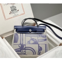 Best Price Hermes Herbag Zip Bag PM 31cm in Printed Canvas 0521 Blue 2024