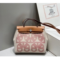 Good Looking Hermes Herbag Zip Bag PM 31cm in Printed Canvas with "Circuit 24" H1058 motif Red 2024