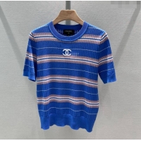 Best Quality Chanel Knit Short-Sleeved Sweater CH051712 Dark Blue 2024