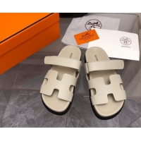 Hot Style Hermes Chypre Flat Sandals in Calfskin Light Grey 0327040