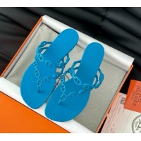 Good Looking Hermes TPU Island Flat Slide Thong Sandals Blue 425088