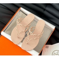 Good Quality Hermes TPU Island Flat Slide Thong Sandals Nude 425092