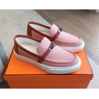 Top Design Hermes Game Suede Slip-on Sneakers with Kelly Buckle Pink 425098