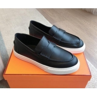 Stylish Hermes Ike Calfskin Slip-on Sneakers with H cut-out Black 425103