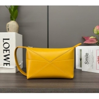 Good Taste Loewe Men's Puzzle Fold wash bag in shiny calfskin 052403 Yellow 2024