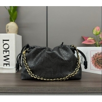 Top Design Loewe Small Flamenco Purse bag in Snakeskin Embossed Leather L012403 Black 2024