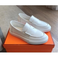 Popular Style Hermes Ike Calfskin Slip-on Sneakers with H cut-out White 425104