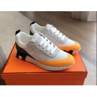 1:1 aaaaa Hermes Bouncing Sneakers in Satin Knit and Suede Orange Yellow 425120