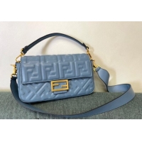 Buy Fashionable Fendi Baguette Medium Nappa Leather Bag FM0135 Dusty Blue 2024