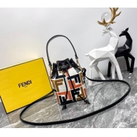 Top Quality Fendi Mon Tresor Mini Bucket Bag in Multicolor Canvas bag with FF Embroidery 0523 Orange 2024