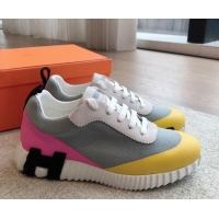 Discount Hermes Bouncing Sneakers in Satin Knit and Suede Bright Yellow 425121