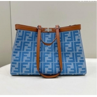 Well Crafted Fendi Medium X-Tote Bag in FF Canvas 8265A Light Blue 2024