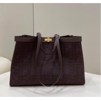 Top Grade Fendi Medium X-Tote Bag in FF Canvas 8265A Chocolate Brown 2024