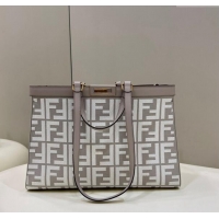 Famous Brand Fendi Peekaboo X-Tote Bag in FF Canvas 8265A Grey/White 2024