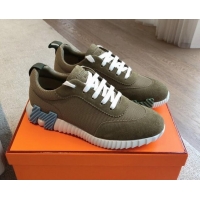 Grade Quality Hermes Bouncing Sneakers in Technical Mesh and Suede Green/Blue 425127