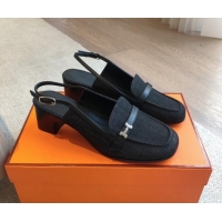 1:1 aaaaa Hermes Infinie Slingback Pumps 5cm in Black Denim 425130