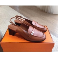 Good Quality Hermes Infinie Slingback Pumps 5cm in Lambskin Brown 425132