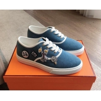 Stylish Hermes Innocent Low-top Sneakers in Denim with Logo Patches Denim Blue 425134