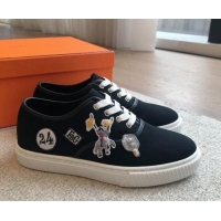 Trendy Design Hermes Innocent Low-top Sneakers in Canvas with Logo Patches Black 425135