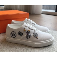 Shop Cheap Hermes Innocent Low-top Sneakers in Canvas with Logo Patches White 425136