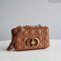 Top Quality Dior Small Caro Chain Bag in Soft Cannage Calfskin CD2201 Brown 2024