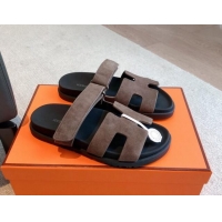 Best Price Hermes Chypre Flat Sandals in Suede Grey 425148