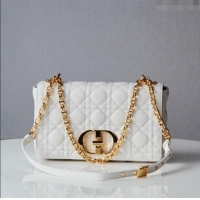 Super Quality Dior Medium Caro Chain Bag in Soft Cannage Calfskin CD2202 White 2024