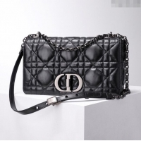 Inexpensive Dior Large Caro Chain Bag in Quilted Macrocannage Calfskin CD2229 Black 2024