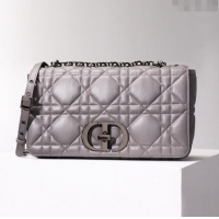 Super Quality Dior Large Caro Chain Bag in Quilted Macrocannage Calfskin CD2229 Gray 2024