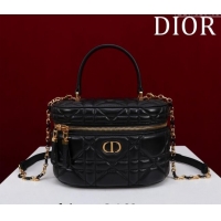 Unique Grade Dior Caro Small Vanity Case in Macrocannage Lambskin CD3004 Black 2024