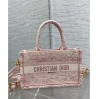 Famous Brand Dior Mini Book Tote Bag with Strap in Pink Toile de Jouy Reverse Embroidery CD3018 Pink 2024