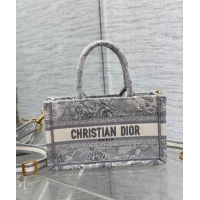 Super Quality Dior Mini Book Tote Bag with Strap in Grey Toile de Jouy Reverse Embroidery CD3018 Grey 2024