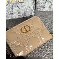 Low Cost Dior Caro Zipped Wallet in Patent Cannage Calfskin 0523 Beige 2024