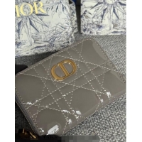 Luxurious Dior Caro Zipped Wallet in Patent Cannage Calfskin 0523 Grey 2024