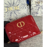 Trendy Design Dior Caro Zipped Wallet in Patent Cannage Calfskin 0523 Red 2024