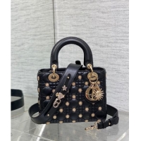 Promotional Dior Small Lady My ABCDior Bag in Black Cannage Lambskin with Gold-Finish Zodiac Sign Studs CD3030 2024