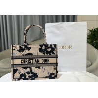 Big Discount Dior Medium Book Tote Bag in Fleurs Mystiques Embroidery CD2303 Beige and Black 2024