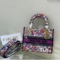 Promotional Dior Sac Lady D-lite Medium Bag in Multicolor Dior 4 Saisons Été Soleil Embroidery CD3035 Purple 2024