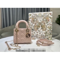 Top Design Dior Mini Lady Dior Bag in Cannage Lambskin 0523 Powder Pink 2024