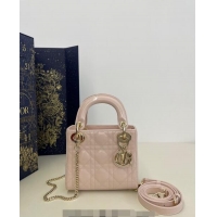 Top Quality Dior Mini Lady Dior Bag in Cannage Patent Calfskin 0523 Powder Pink 2024