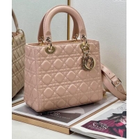 Famous Brand  Dior Medium Lady Dior Bag in Cannage Lambskin 0523 Powder Pink 2024