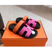 Low Price Hermes Chypre Flat Sandals in Suede Pink/Orange 425158