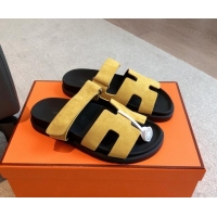 Grade Quality Hermes Chypre Flat Sandals in Suede Yellow 425159