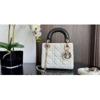 Top Grade Dior Mini Lady Dior Bag in Two-Tone Cannage Lambskin 0505 White/Black 2024